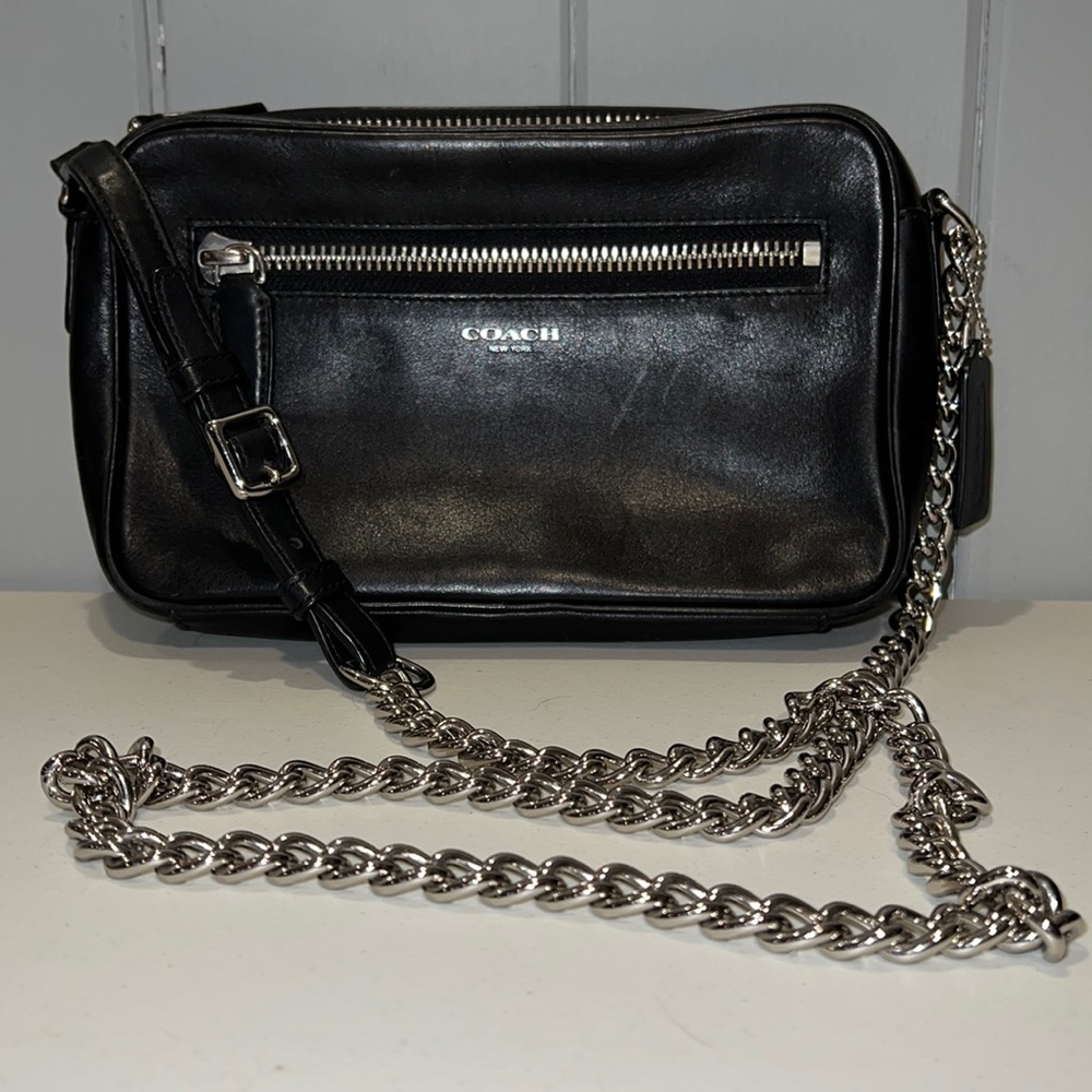 Coach black leather crossbody camera bag
